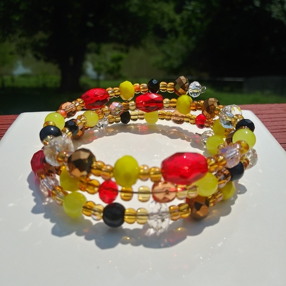 Glass Beaded Bracelet Red Chiefs Gold Love Handmade Taylor Swift Vibes Artisan - Picture 7 of 15